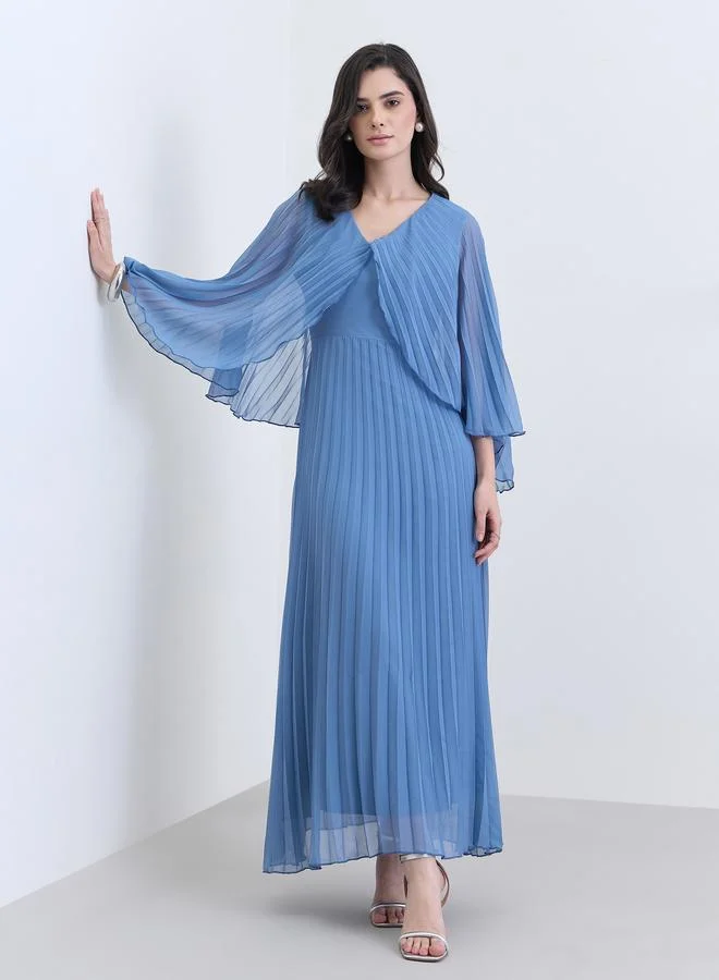 ستايلي فستان طويل مكسر بأكمام كيب